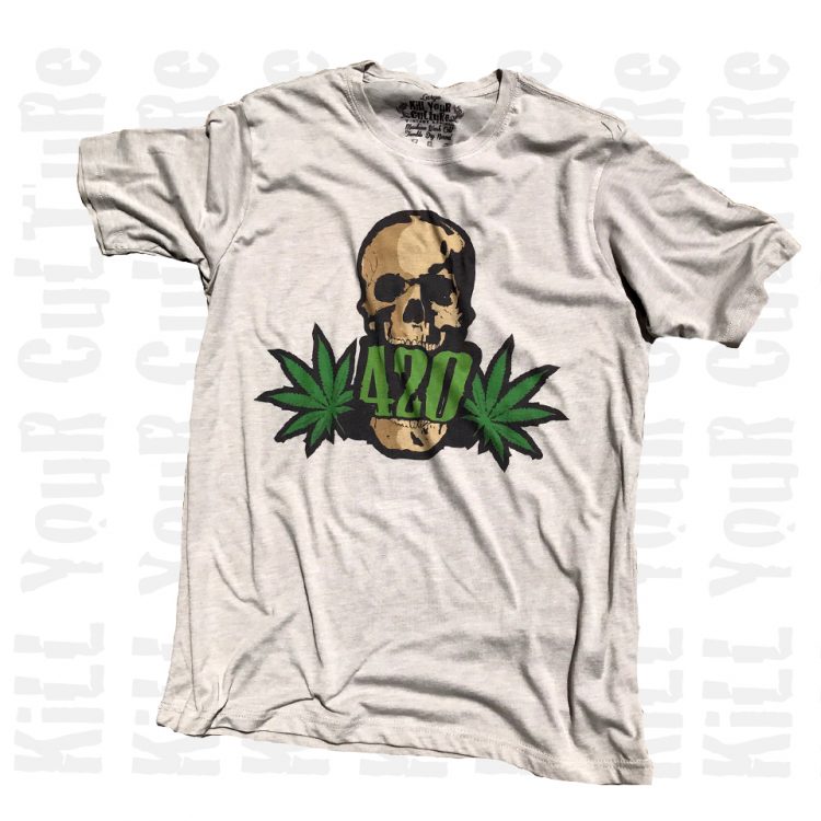 420 Skull Mens Vintage Silver Tee