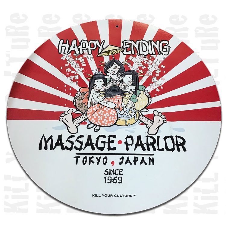 Happy Ending Massage Parlor Round Tin Sign