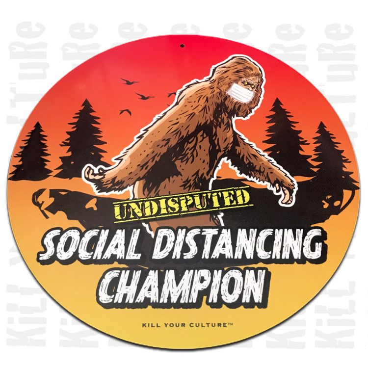 Social Distancing Champion Round Tin Sign